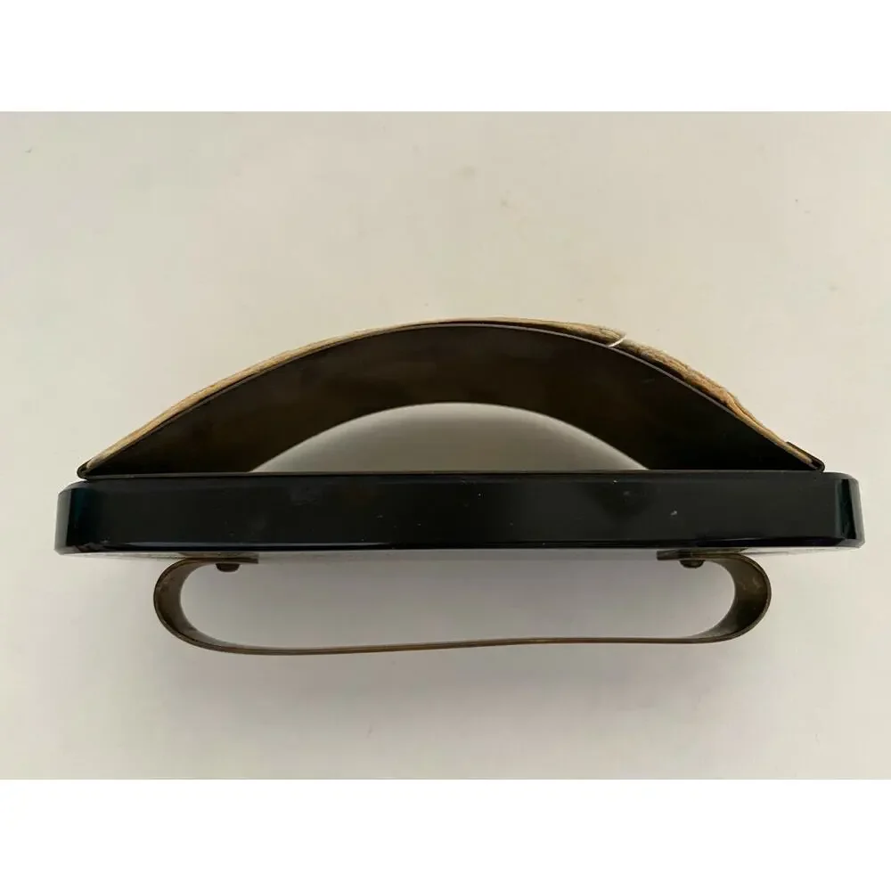 Vintage Antique Curved Hand Held Ink Blotter Brass Bronze Handle Black Lucite